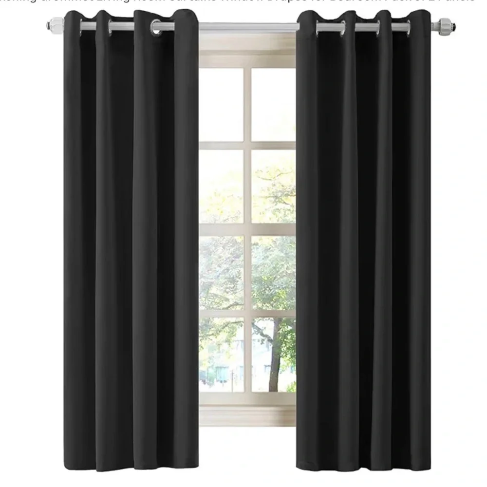 LA PALMA Black Thermal Insulated Blackout Darkening Grommet Curtains 2 Panels
